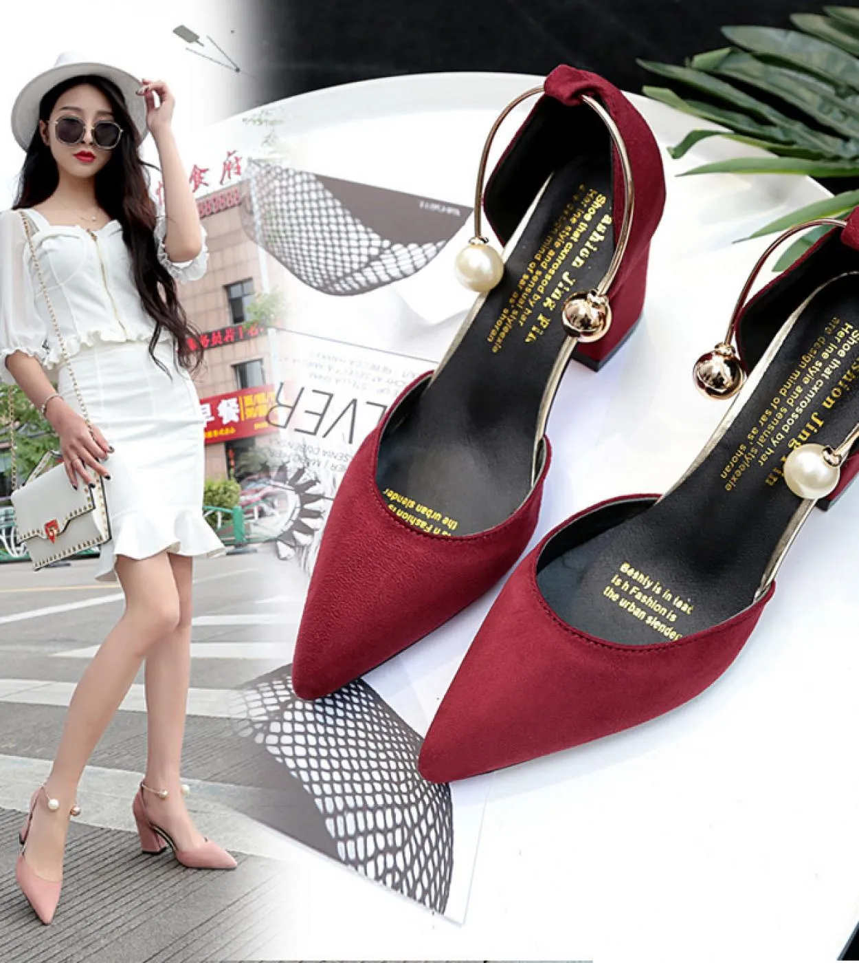 2022 New Wild Suede Pointed High Heels Word Buckle Single Shoes Comode Trend High Heels Ladies Shoes Pumps