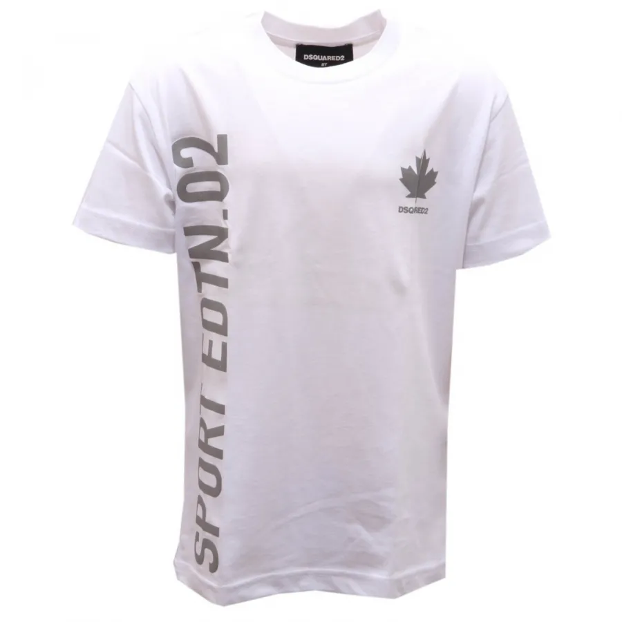 8385AH maglia bimbo boy DSQUARED2 white printed cotton t-shirt