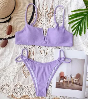 Bikini 2022 Costume da bagno da bagno da donna con scollo a V a righe viola con scollo a V piccolo Costume da bagno bikini da do