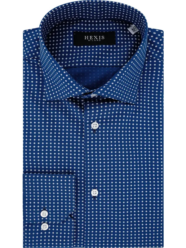 Blue Shirt with White Polka Dot Print