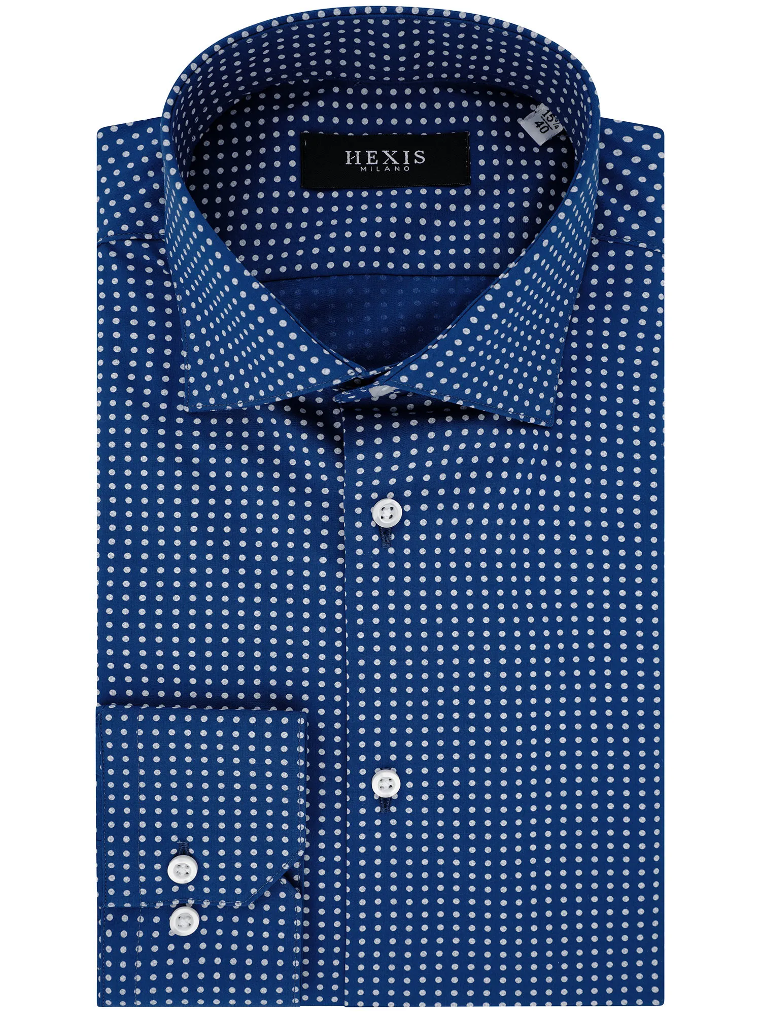 Blue Shirt with White Polka Dot Print