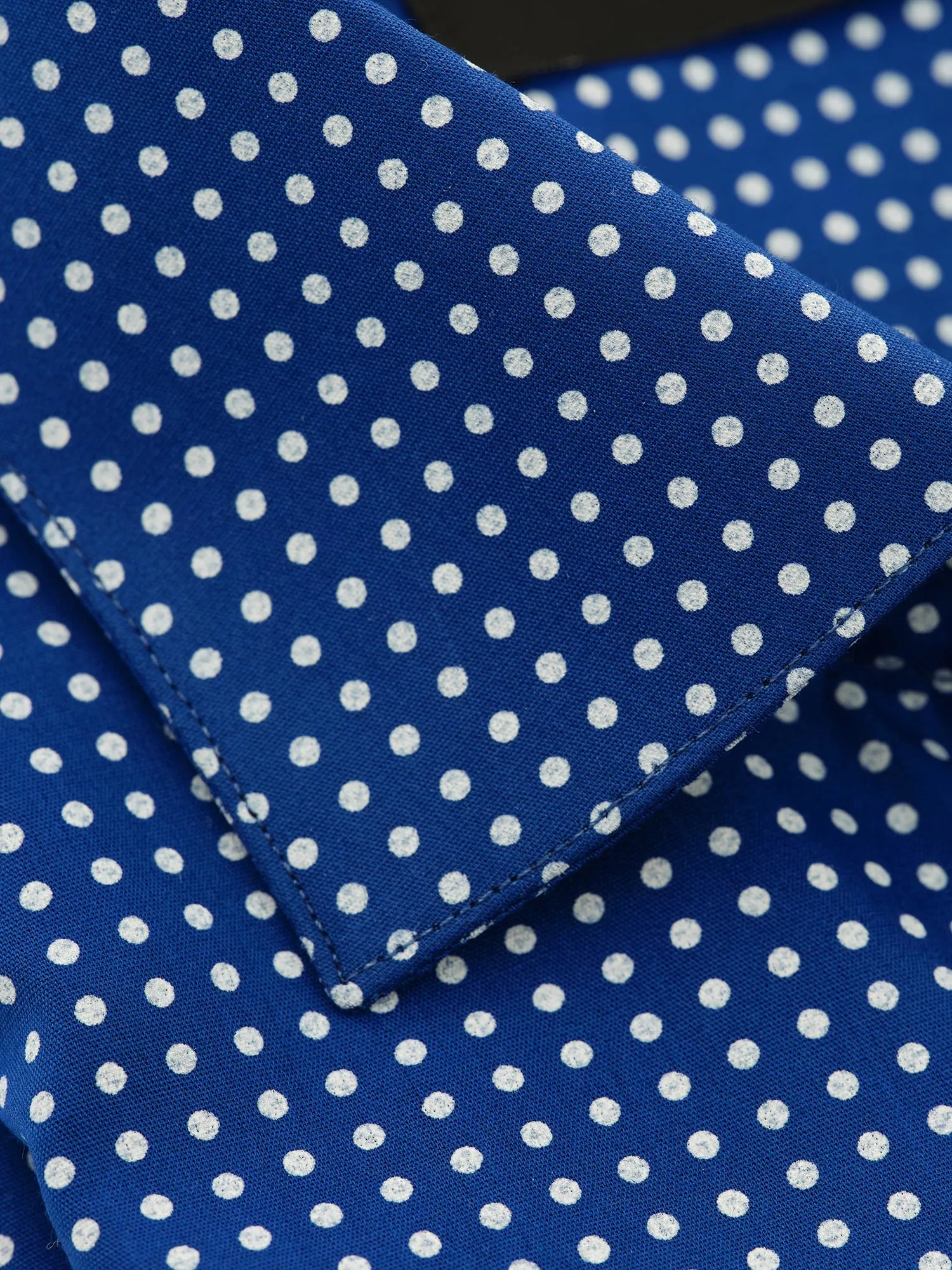 Blue Shirt with White Polka Dot Print