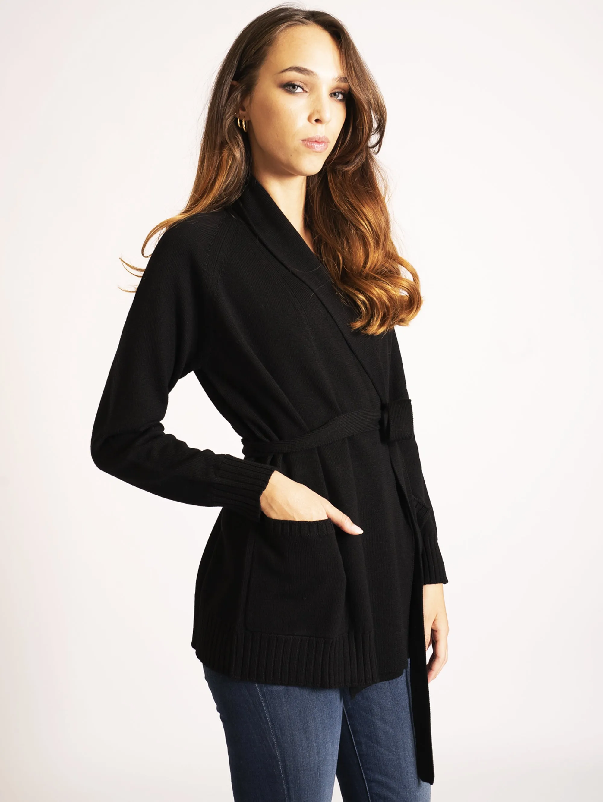 Cardigan con Cintura Nero