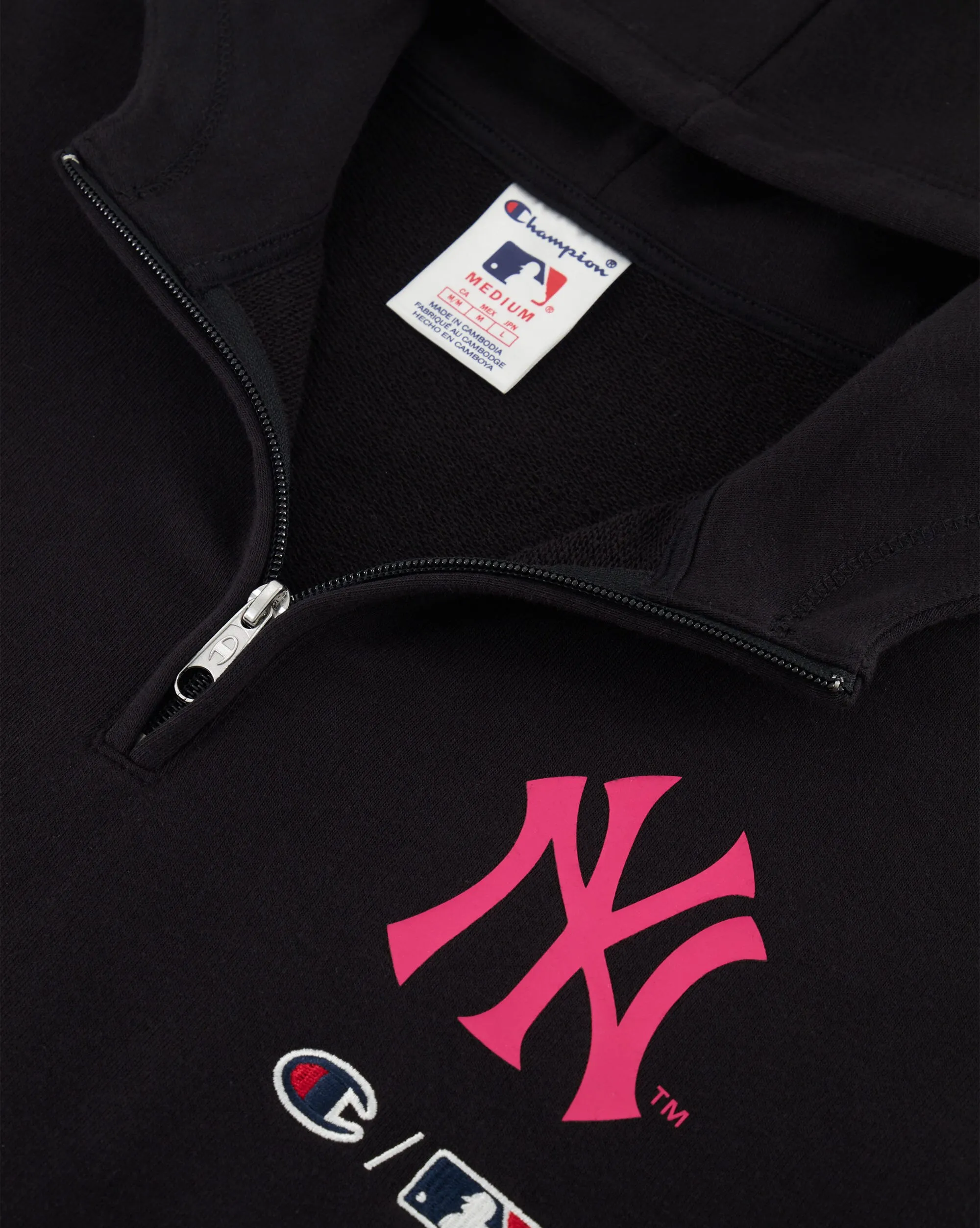 Champion x MLB Felpa Con Cappuccio Boxy Logo New York Yankees Nero Donna