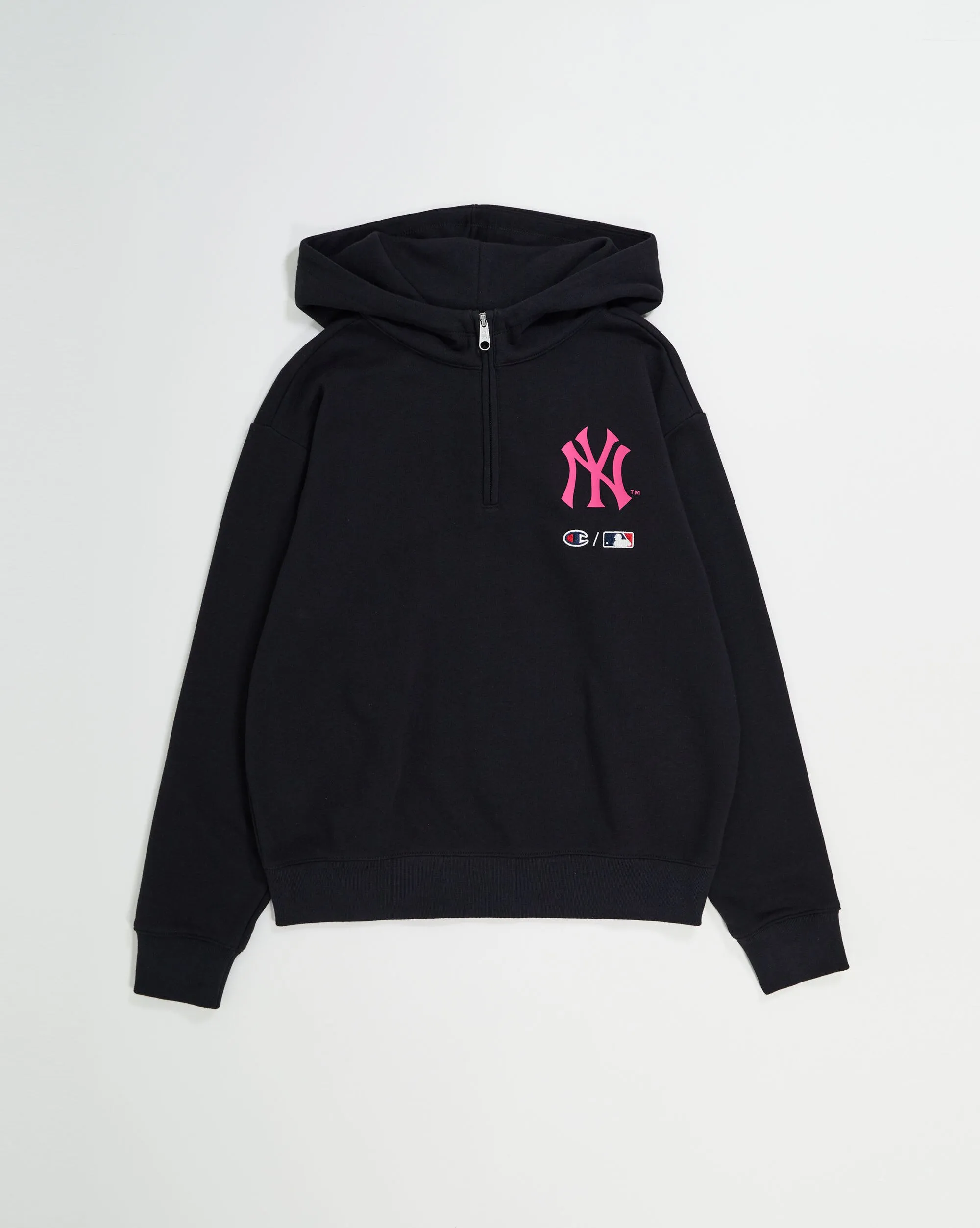 Champion x MLB Felpa Con Cappuccio Boxy Logo New York Yankees Nero Donna