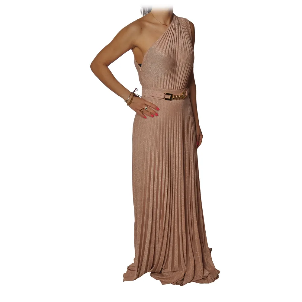 Elisabetta Franchi - Abito Monospalla in Jersey - Beige - Abito - Made in Italy - Luxury Exclusive Collection