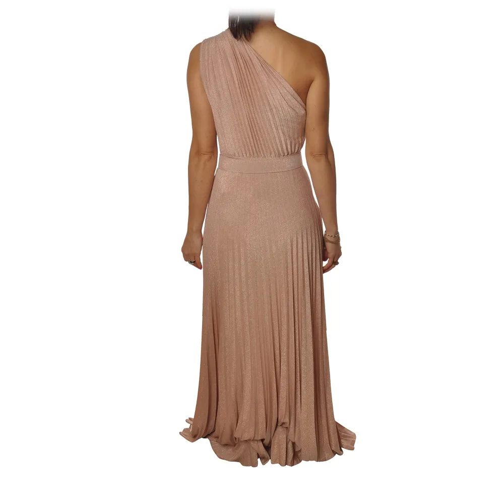 Elisabetta Franchi - Abito Monospalla in Jersey - Beige - Abito - Made in Italy - Luxury Exclusive Collection