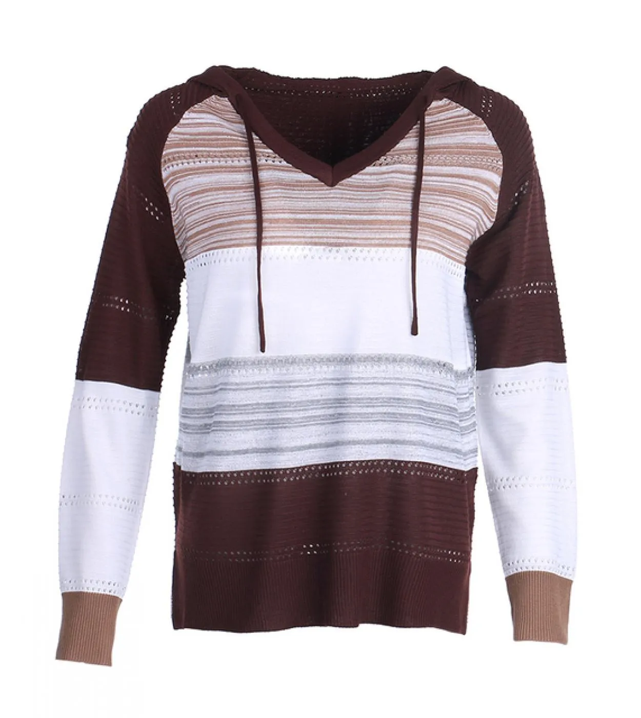 Felpa con cappuccio casual da donna Felpa con cappuccio a righe color block Pullover lavorato a maglia a maniche lunghe con coul