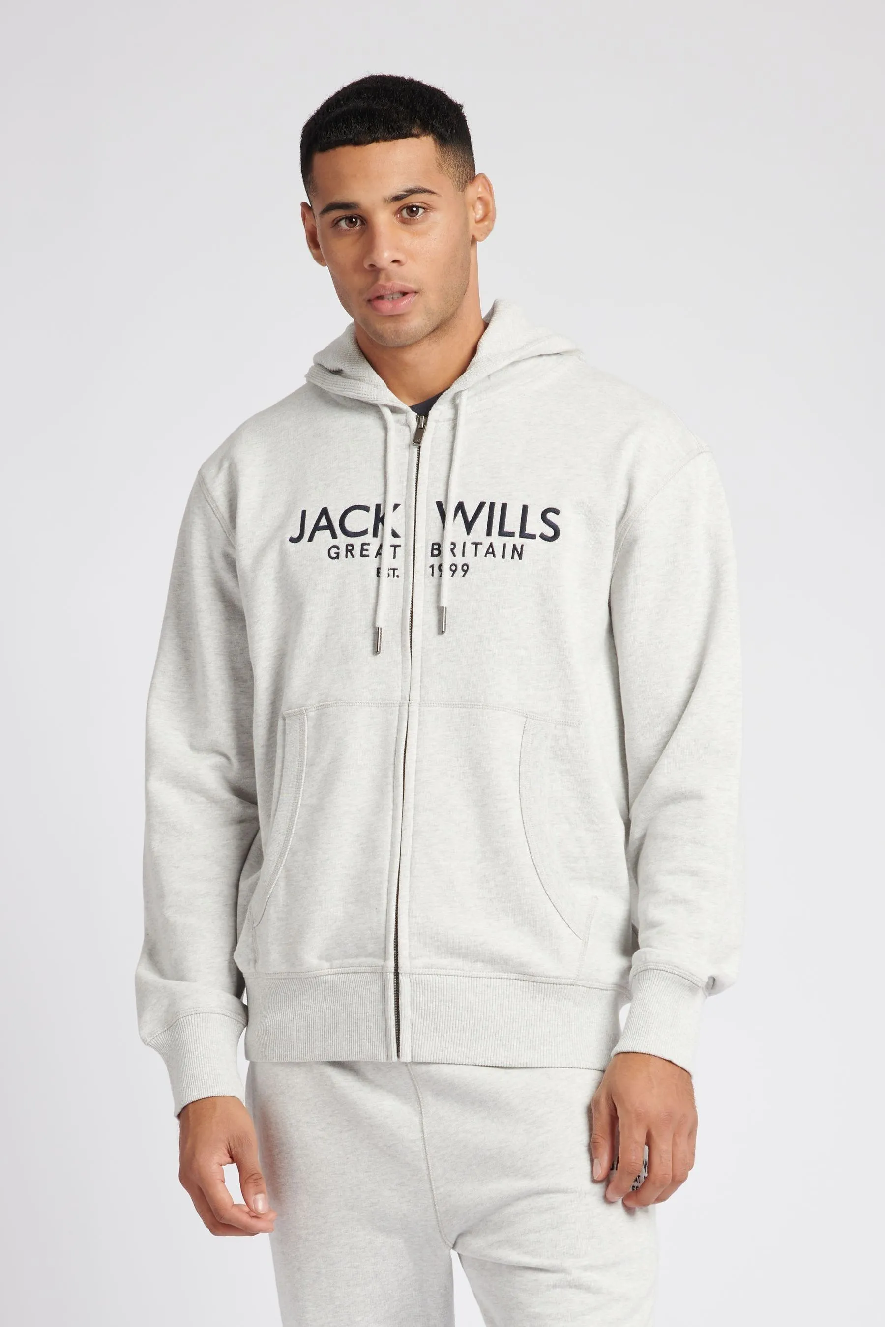 Jack Wills Felpa con cappuccio in 100% cotone con zip Nero Graphic Pinebrook    