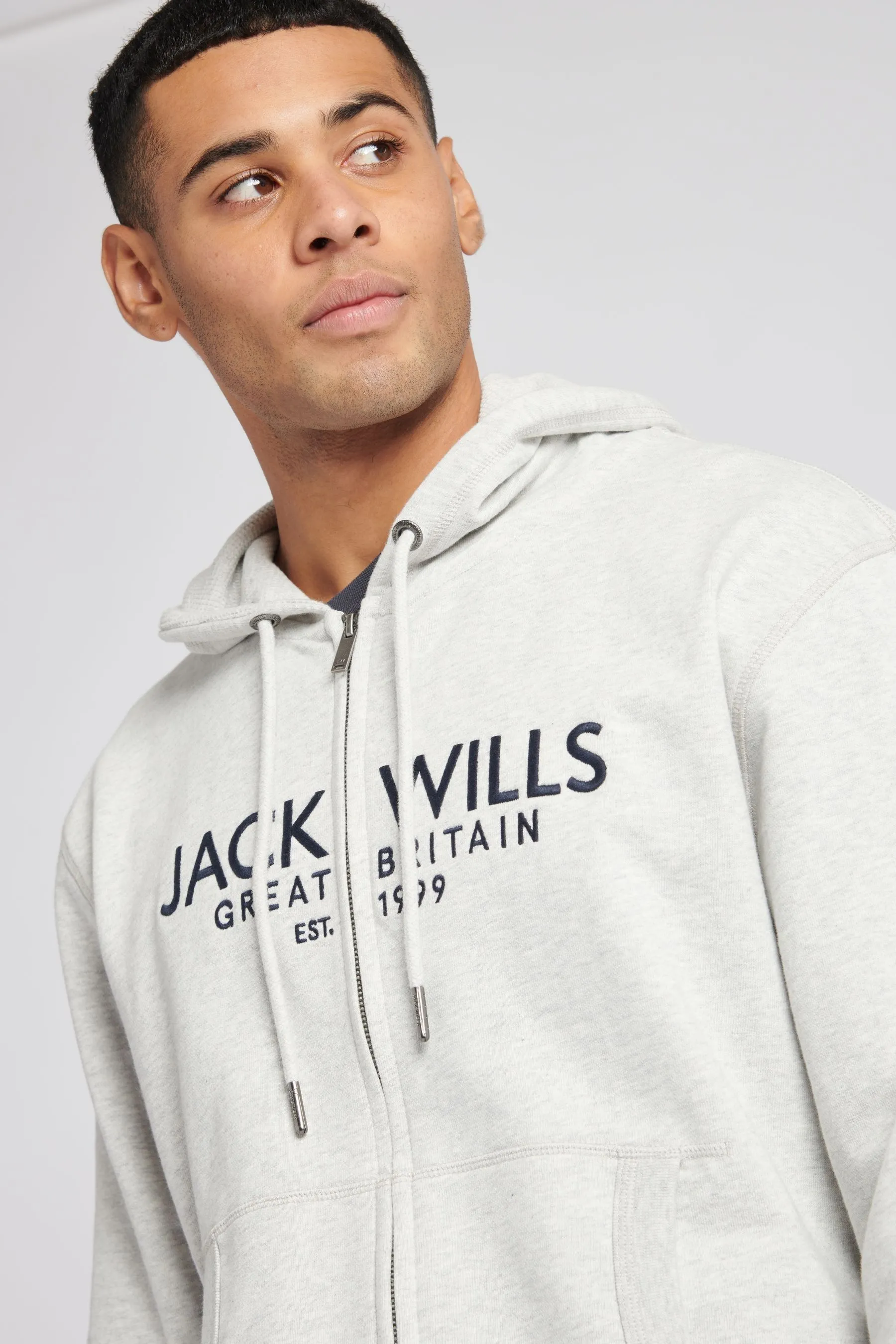 Jack Wills Felpa con cappuccio in 100% cotone con zip Nero Graphic Pinebrook    