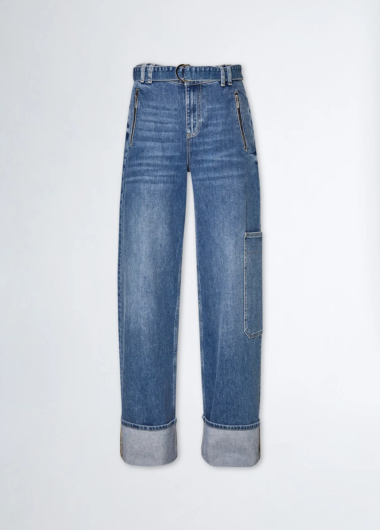 Jeans cargo flare con cintura