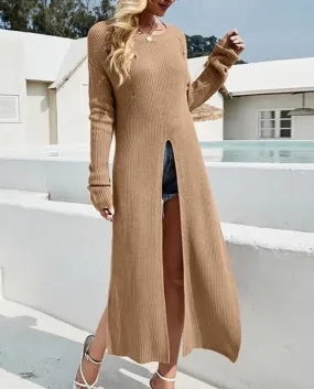 Lady Knitted Long Dress Women New Spring Autumn Long Sleeve Dress  High Slit Stylish Long Dresses Streetwear Vestidos