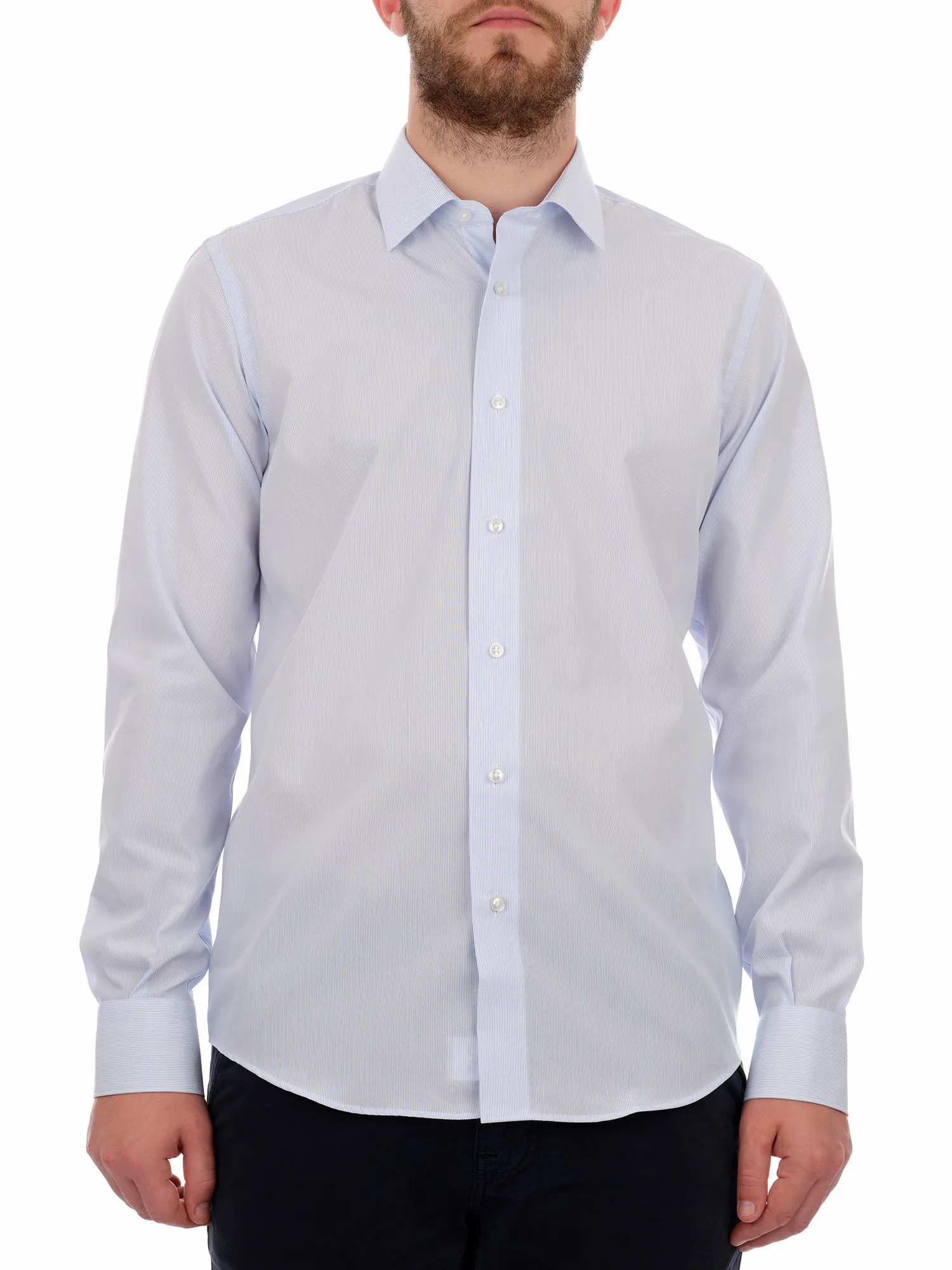 Light Blue Striped No-Iron Shirt