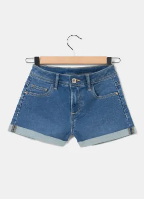 Shorts effetto denim in felpa di cotone ragazza